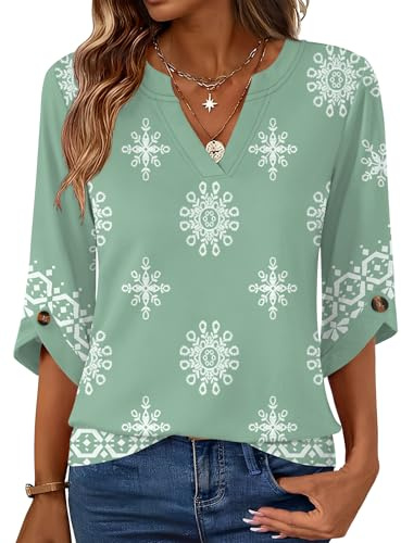 Rapbin Womens Top UK 3/4 Sleeve T Shirts Summer Fall V Neck Blouse Clothes