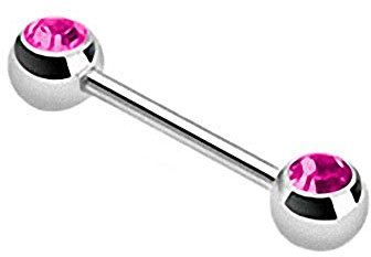 Taffstyle® Piercing - Brust Nippel Intimpiercing Hantel Doppel Front Kristall Kugel in verschiedenen Farben - 1,6mm x 12mm x 5mm - Pink