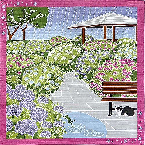 Furoshiki Kleine japanische Geschenkpapier Reinigungstuch traveling-cat Katze Hortensie Juni