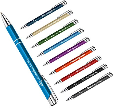 polar-effekt 10 Stück Metall Oleg Kugelschreiber mit Gravur des Namens - Personalisierte Geschenk Mitbringsel - blau schreibend - Geburtstagsgeschenk - Farbe türkis