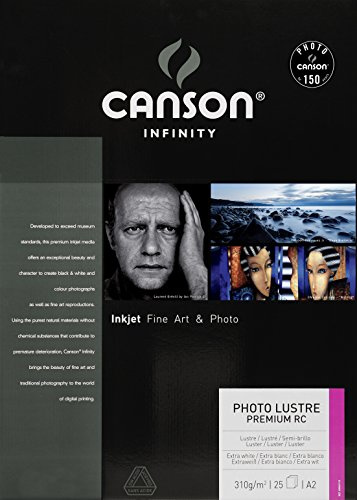 Canson Infinity Photo Lustre Premium RC 310gsm, Smooth White Inkjet Paper, A2, Box of 25 Sheets