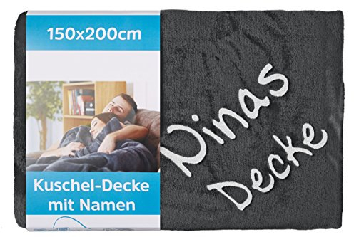 Wolimbo Kuscheldecke mit Namen - 200 x 150cm - schwarz - für Erwachsene und Kinder - Wohndecke Sofadecke nach Wunsch Bestickt