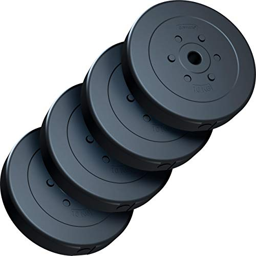 ScSPORTS® Hantelscheiben - 10/15/20/30/40 kg Set, 30/31mm Bohrung, Kunststoff, Schwarz - Hantelscheiben-Set, Gewichtsscheiben, Hantelgewichte, Fitness Scheiben, Gewichte für Hantel (40 KG (4x 10))