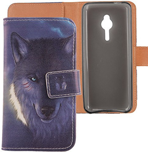 Lankashi Housse Case Cuir Cover Flip Etui Coque Protection Skin pour Nokia Lumia 230 2.8 Wolf Design