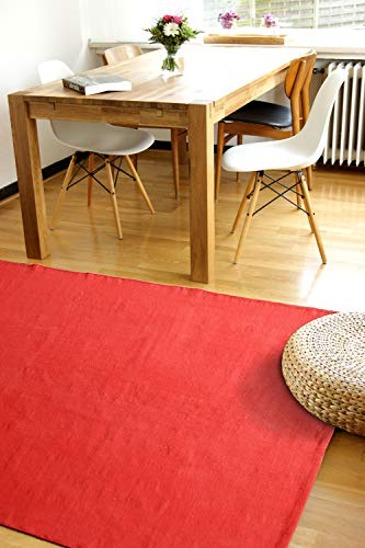 floor factory Moderner Baumwoll Teppich Living rot 120x170cm - waschbarer Webteppich aus 100% Baumwolle