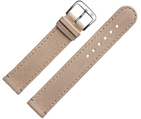 MARBURGER Uhrenarmband 20mm Leder Beige Silber Kamel Prägung Mit Naht - Montage Set 1462021000120