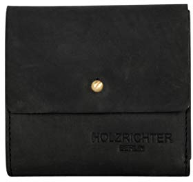 HOLZRICHTER Berlin – Kleine Damen Geldbörse aus Leder (No 4-5), Vintage, 11x10x1,5 cm, Mini Portemonnaie mit 7 Kartenfächern und Rückseitigem Münzfach, Kompakter Geldbeutel in Schwarz