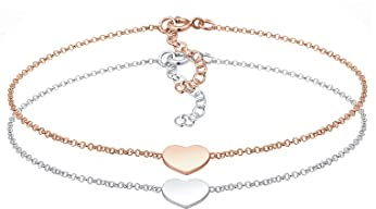 Elli Armband Damen Set Herz Paar Freundschaft Bi-Color in 925 Sterling Silber