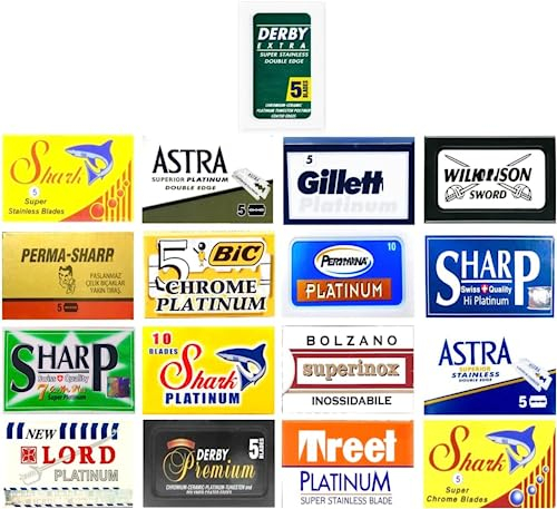 100 Qualität Double Edge Rasierklingen Sampler (17 verschiedene Marken: Astra, WiIkinson, Derby, Personna, Sharp, Shark)