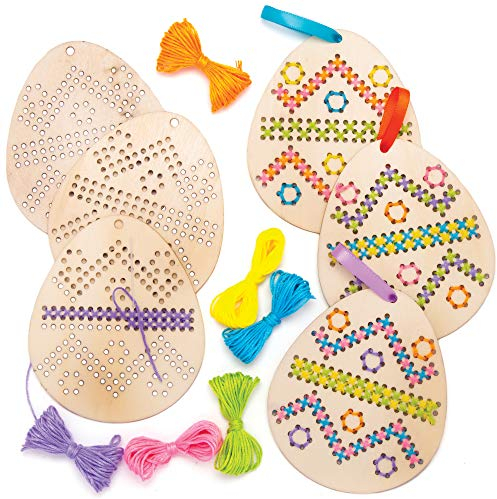 Baker Ross AT433 Ostereier Kreuzstich Bastelset aus Holz - 5er Pack, Basteln für Kinder, Nähen und Kreuzstich für Kinder an Osterdeko zum Basteln, Blau,Rosa