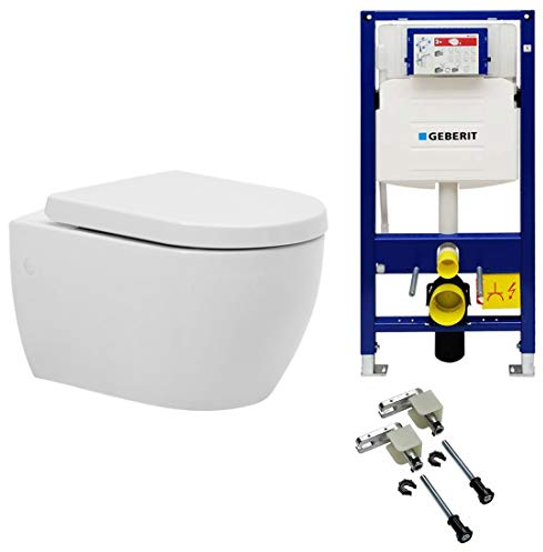 Alpenberger Toilette | Wand WC Spülrandlos | Hänge WC Komplettset Vorwandelement | Moderne Kloschüssel mit Geberit Unterputz WC Spülkasten & Geberit Duofix Bausatz (7201 U Set)