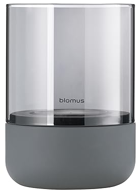 blomus Windlicht -Calma- | Kerzenhalter aus hochwertigem Beton und Smoke Glas | Farbe Steel Gray | Größe S | 10L x 10B x 14H cm | Indoor | exkl. Kerze
