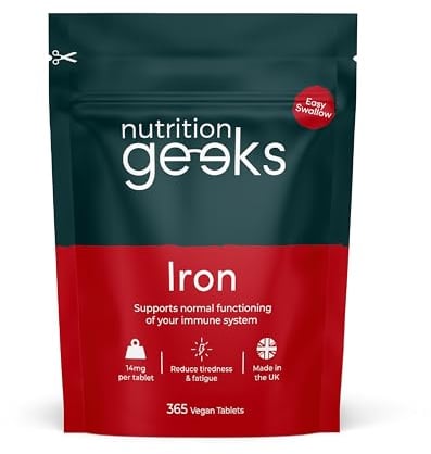 Iron Tablets High Strength 14mg - 365 Tablets, 12 Months Supply - Vegan Iron Supplements for Women and Men - Ferrous Fumarate, Reduces Tiredness and Fatigue - UK Made Vitamin