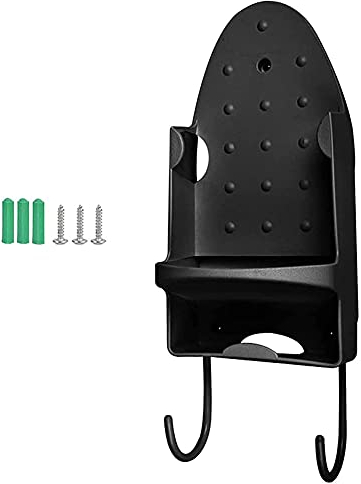 Ironing Board Hanger Rack Wall Mount Small Electric Iron Holder Over Door Basket Storage Organizer for Laundry Room Black
