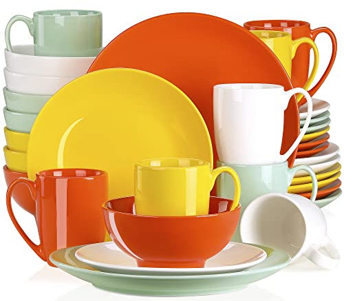 LOVECASA, Serie Sweet, Porzellan, rund, 32-teiliges Geschirr-Set mit 8-teiligen Speisetellern, Dessertteller, Schüsseln, Tassen, Service für 8 Personen, Farbverlauf