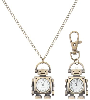 UKCOCO 1Ensemble Porte-clés Montre Poche Robot Vintage avec Pendentif Créatif et Anneau de Clé pour à Main ou