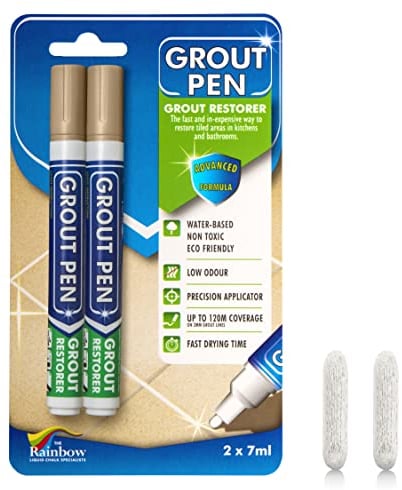 Twin Pack (BEIGE) Grout Pen - Designed for restoring tile grout in bathrooms & kitchens