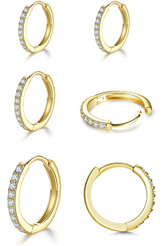 Setling Silber 925 Creolen Silber Ohrringe für Damen, Klein Ohrringe Set mit Zirkonia, Vergoldet Kreolen Hypoallergen Schlafen Kreolen