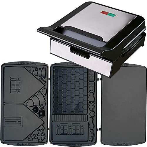 Syntrox Germany MM-1400W-Gusto-Gingerbread Lebkuchenhaus Maker, Waffeleisen, Sandwich-& Paninitoaster mit Wechselplattensystem