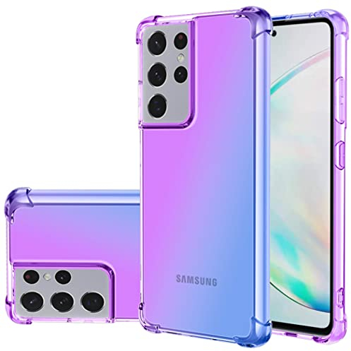 Jhxtech für Galaxy S21 Ultra Hülle, Samsung S21 Ultra Hülle, Transparente Verlauf Handyhülle, Schlankes kratzfestes Flexibles TPU Hülle stoßfeste Schutzhülle für Samsung Galaxy S21 Ultra 5G lila/blau
