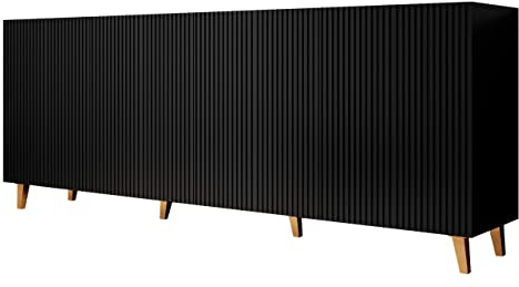 Kommode Fusbo 200 mit 4 Türen, Mehrzweckschrank, Anrichte, Highboard, Sideboard, Wohnzimmer, Esszimmer (Black)