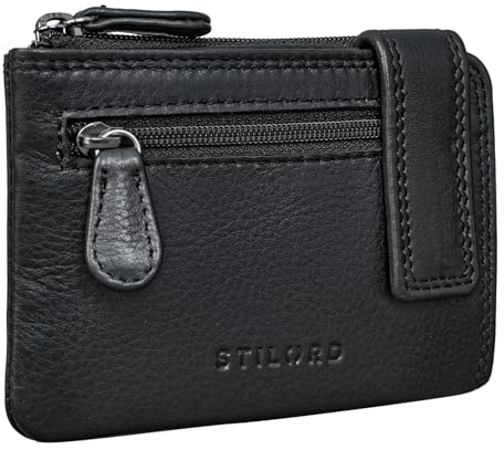 STILORD 'Lasse' Schlüsseletui mit Geldfach Leder Vintage Münzbörse Herren Schlüssel Portemonnaie Slim Wallet mit Schlüssel-Ring RFID Blocker, Farbe:schwarz