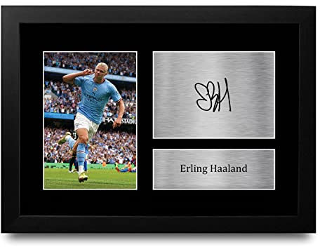 HWC Trading FR A4 Erling Haaland Manchester City Geschenke Gedrucktes Signiertes Autogramm Foto für Fußball Anhänger and Fans - A4 Framed