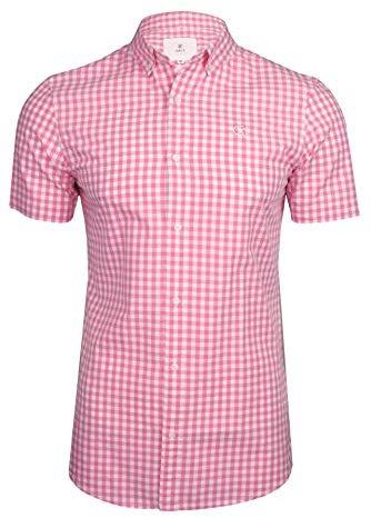 Xact Mens Cotton Gingham Check Shirt, Button-Down Collar, Short Sleeved (Pink) M