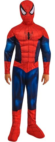Rubies – Spiderman – Offizielles Marvel – Deluxe-Kostüm für Kinder, Spider-Man, Größen 3 bis 8 Jahre, Kostüm mit gepolstertem Muskelanzug, Klettverschluss + Sturmhaube + integrierte Stiefelabdeckungen