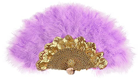 Uposao Damen Fächer Feder,Vintage Stil 20er Jahre Feder Handfächer Faltbar Handheld Handfächer Faltbarer 1920er Federfächer Damen Gatsby Kostüm Flapper Zubehör für Hochzeit Halloween,Lila
