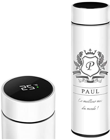 Maverton Mug isotherme personnalisé - Bouteille isotherme 450 ml avec gravure pour hommes - avec Affichage de température LED - pour anniversaire - pour lui - pour papa - Ami