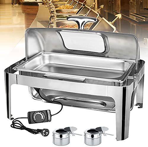 Tower Buffet Server Chafing Dishes Food Warmer 9L 13L Stainless Steel Hot Plates for Heating Dishes, Electric Heating and Alcohol Heating, 180° Opening and Closing + Temperature Adjustable