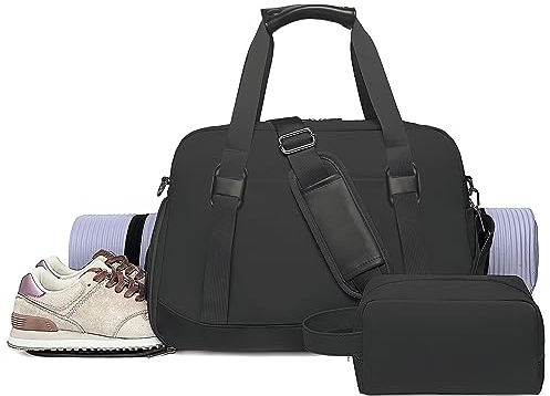 Sporttasche für Damen, Reisetasche, Reisetasche mit Schuhfach & Nasstasche, Fitness Yoga Tasche Weekender Übernachtungstasche, klein, Schwarz, Fitnessstudio/Reisen