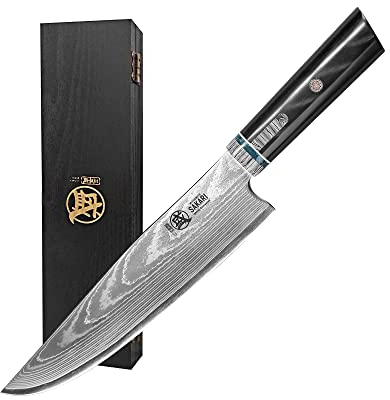 MITSUMOTO SAKARI 18cm Japanisches Kochmesser Nakiri, Kochmesser handgeschmiedet für Profis, Damast Kochmesser HAP40 Pulverstahl (Rosenholzgriff und Boutique-Holzkiste)