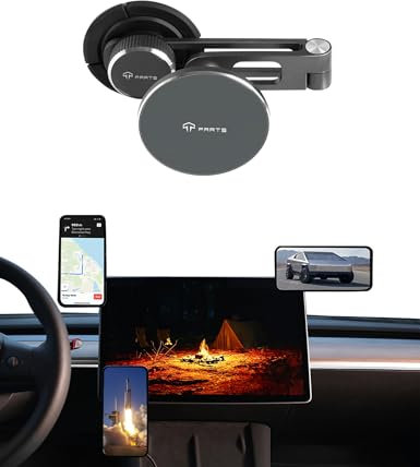 TPARTS Foldable Magnetic Car Cellphone Mount Hidden MagSafe Phone Holder Stand for Tesla Model 3 / Model Y, Compatible with iPhone 12-14 and Other Smartphones