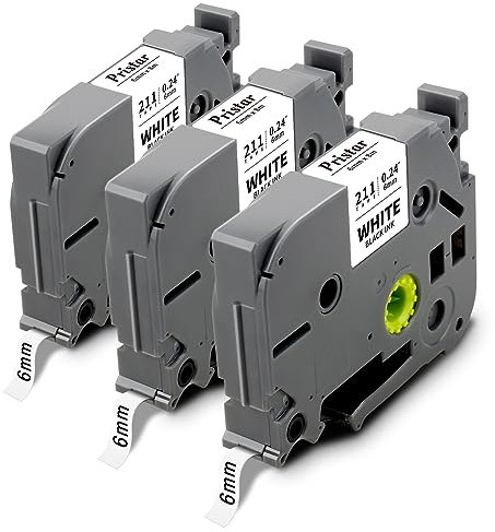 Pristar Compatible TZe-211 Label Tape Replacement for Brother P-Touch Tape 6mm TZe211 Tz-211 TZc 211 for Brother PT-H100LB PT-H101C GL-H105 PT-H110 PT-H107B PT-D210 PT-E110, Black on White, 3-Pack