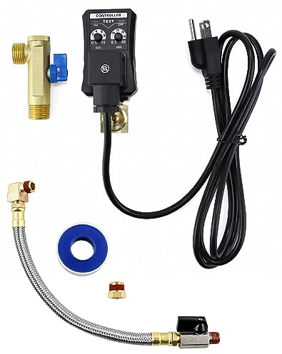 QWORK Automatic Timed Condensate Drain Valve 1/2 NPT Inlet 1/4 Outlet – Programmable Electric Air Drain for Compressor Tanks, Dryers & Filters