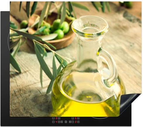 KitchenYeah© Protege Couvre Plaque De Cuisson Deco Cuisine Tapis Protection Induction 57x51 cm Vitrocéramique Pichet - Verre - Bois - Vert