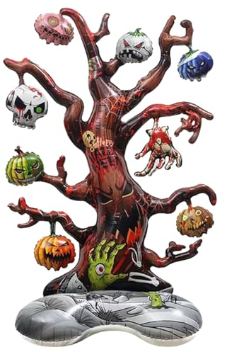 Halloween Folienballons Gruselige Geisterbaum großer Luftballon Skelett Spinnennetz Geist Totenkopf Kürbis Ballon Folienballon Geister Party-Dekorationszubehör für Fenster Türen Garten