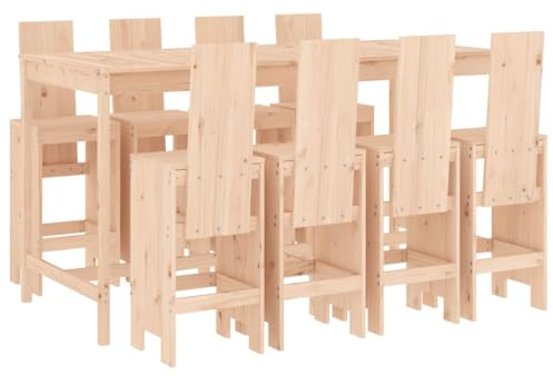 vidaXL Gartenbar Set 9-TLG., Sitzgruppe mit 1 Gartentisch 8 Barhocker, Garnitur mit Rückenlehne Fußstütze, Terrasse Bar Set Gartenmöbel, Massivholz Kiefer
