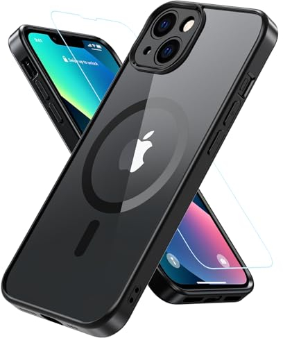 BESINPO Magnétique Coque pour iPhone 13 Compatible avec MagSafe, Etui Protection Antichoc avec Verre Trempé, Housse Dos Transparent Anti Rayures TPU Bumper Case pour iPhone 13 - Noir
