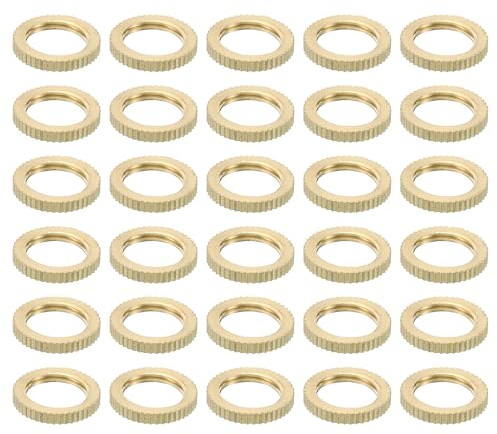 PATIKIL M10x1 Messing Gerändelt Sicherungsmutter 30 Pack Rund Flache Radring Kontermutter Glatte Oberfläche Verzierung für Möbel und Leuchten