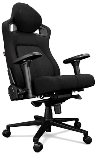 YUMISU 2055F Bürostuhl Gaming Stuhl - Gamingstuhl mit Magnet-Nacken-und-Lendenkissen - Gamer Stuhl Stoff Schwarz mit 4D-Armlehnen - Gaming Sessel mit Leisen Gummiräder - Computerstuhl bis 150 kg