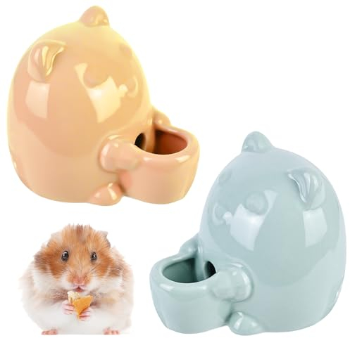 HOMURY Lot de 2 gourdes en céramique : petit distributeur d'eau en céramique, gourde pour hamsters, rongeurs, chinchillas, cochons d'Inde, oiseaux (bleu sarcelle + orange)