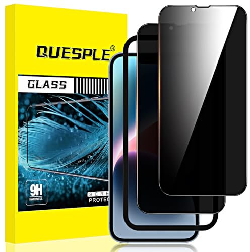 QUESPLE 2 Pezzi Privacy Pellicola Protettiva per iPhone 14 Pro 6,1 Pollici, Anti Spy in Vetro Temperato con Strumenti di Installazione, Durezza 9H, Compatibile con Cover