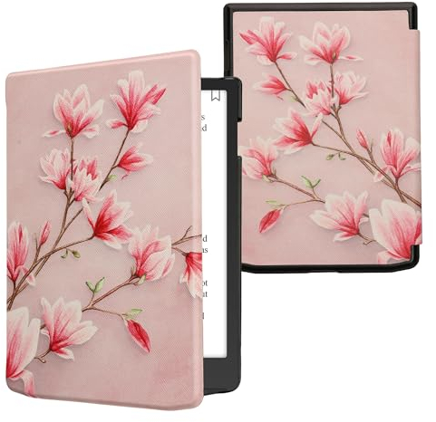 kwmobile Étui Compatible avec Pocketbook InkPad 4 / Color 3 / Color 2 Coque - Étui à Rabat magnétique Tablette eReader Similicuir - Rose Clair-Blanc-Rose Ancien