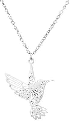 BlackAmazement 316L Edelstahl Halskette mit Anhänger Edelstahl Kolibri Vogel Silber Gold Damen Herren (Silber)