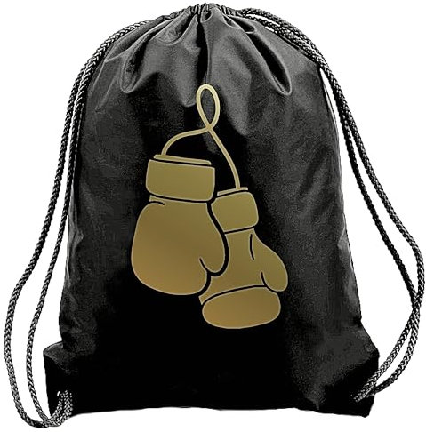 TEEZ Boxing Gloves Drawstring bag in Black with Gold Image
