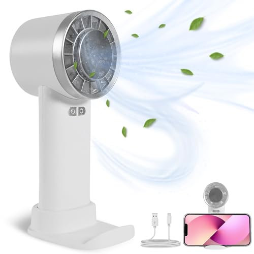 PIQSTORE Mini Ventilador de Mano Portátil USB Recargable- Mini Ventilador Pequeño Silencioso con 3 Ajustes de Velocidad con Base de Mesa (Blanco)