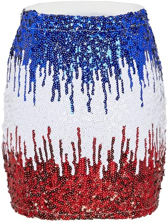 Durio 2024 Jeux Olympiques Paillettes pour Femme France Fan Project Drapeau Jupe à Jupe Courte Sexy midi avec Taille élastiqueTenue de fête Bleu/Blanc/Rouge M